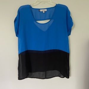 Color block sheer cutout back top